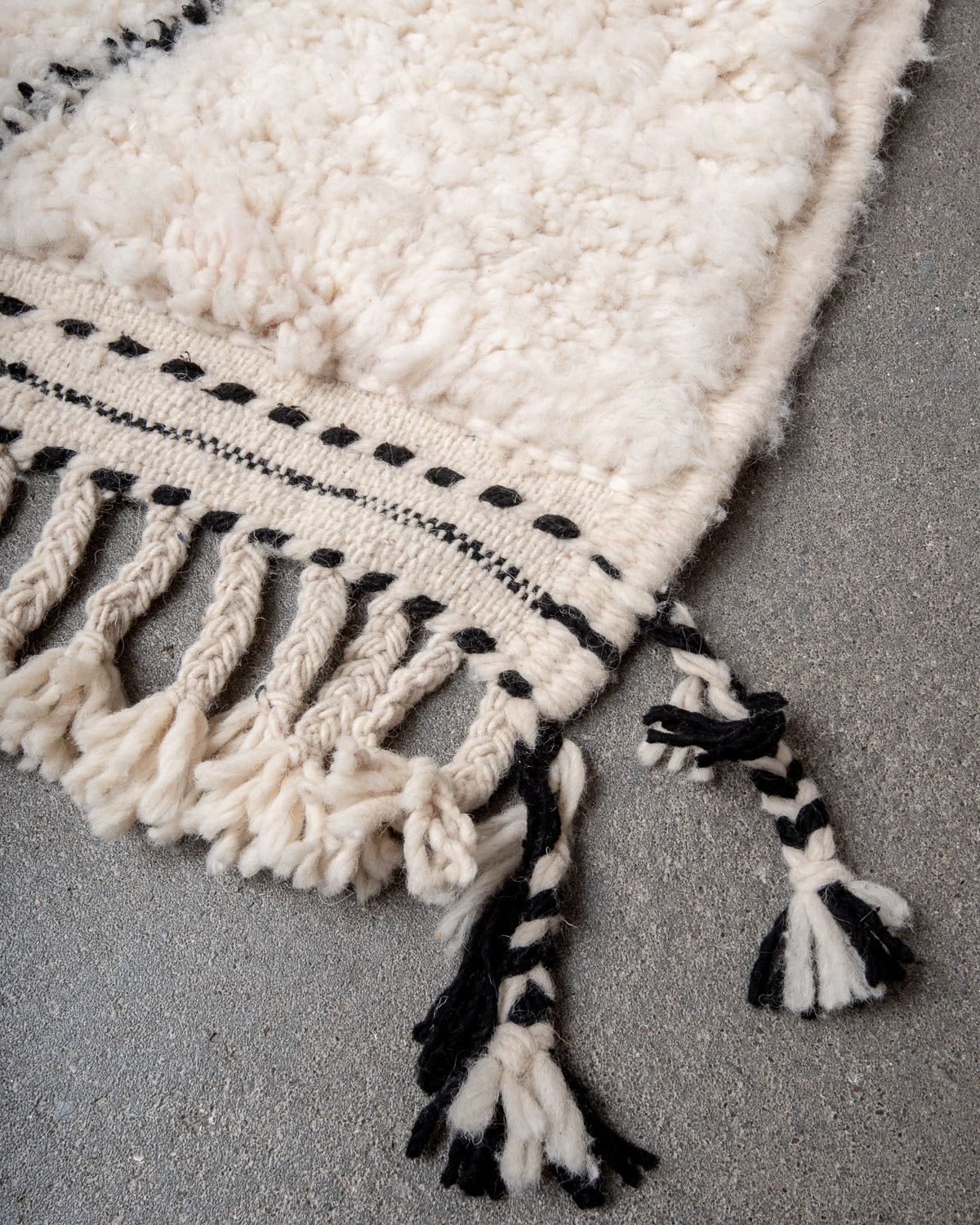 Modern, designer, handcrafted Berber rug from Morocco. Beniourain carpet with beautiful colours and patterns and fluffy wool texture.